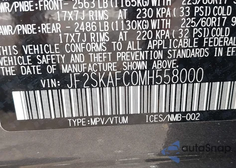 2021 Subaru Forester Premium from USA, damaged, VIN JF2SKAFC0MH558000